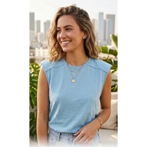 Nation LTD Patti Muscle Tank Top Blue Organic Peruvian Cotton NWOT Size SM